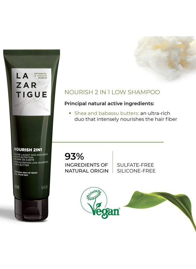 Nourish 2IN1 Low Shampoo, Shea & Babassu Butters, Intensive Nourishment for Dry Hair, Vegan, Sulfate & Silicone Free, 5.1 fl.oz.