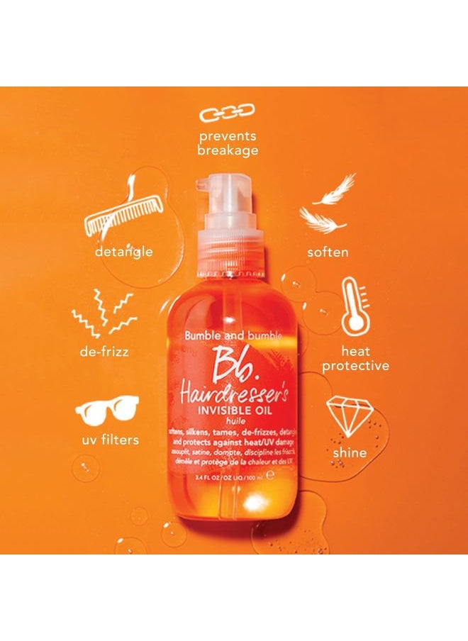 . Hairdresser's Invisible Oil Frizz-Reducing Hair Oil | Heat Protection, Anti Frizz + Shine | Curly, Wavy, Straight | With Argan Oil, Coconut Oil + Grapeseed Oil, Mini, 0.85 Fl Oz