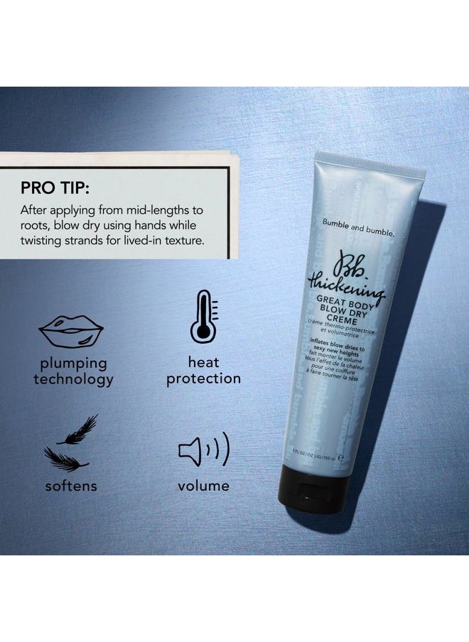 . Thickening Great Body Volumizing Blow Dry Cream | Heat Protection | Volume Blowouts for Fine to Medium Hair | Wavy, Straight, 5 Fl Oz