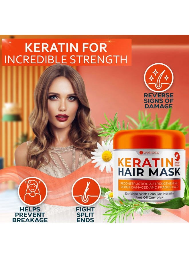Keratin Hair Mask - Sulfate Free Hydrating Deep Conditioner Treatment for Dry, Damaged and Split Ends - Moisture for Frizzy and Curly Hair - For Women and Men - Moisturizer Care to Repair Damage