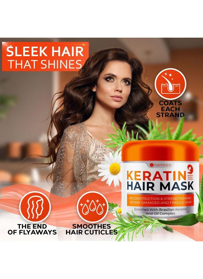Keratin Hair Mask - Sulfate Free Hydrating Deep Conditioner Treatment for Dry, Damaged and Split Ends - Moisture for Frizzy and Curly Hair - For Women and Men - Moisturizer Care to Repair Damage