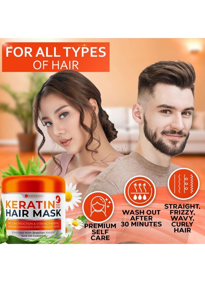 Keratin Hair Mask - Sulfate Free Hydrating Deep Conditioner Treatment for Dry, Damaged and Split Ends - Moisture for Frizzy and Curly Hair - For Women and Men - Moisturizer Care to Repair Damage