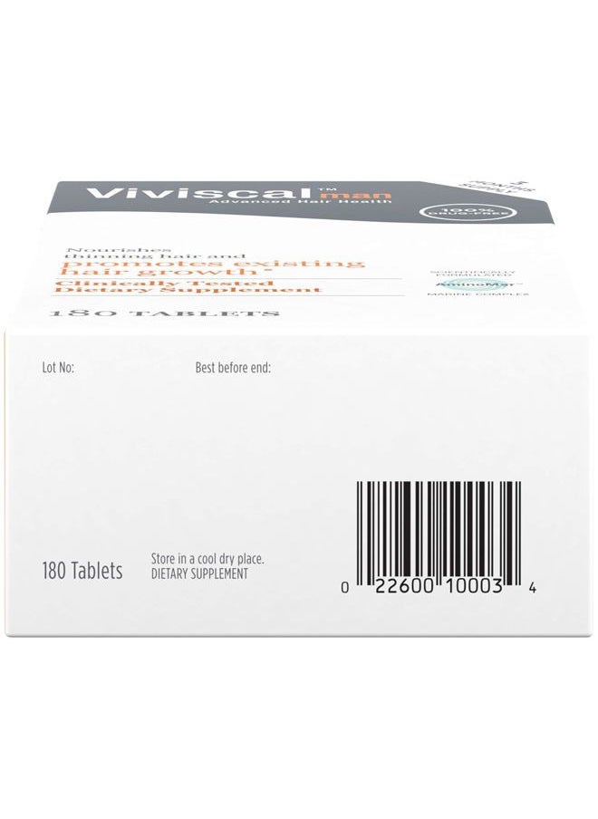 Men's Hair Growth Supplements for Thicker, Fuller Hair Clinically Proven with Proprietary Collagen Complex 180 Tablets - 3 Month Supply