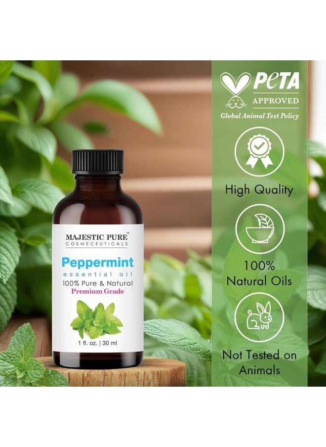 MAJESTIC PURE Peppermint Essential Oil | 100% Pure and Natural Peppermint Oil | Premium Grade Essential Oils for Hair Care, Home Diffusers, Skin, Aromatherapy, Massage and Humidifiers | 1 Fl Oz