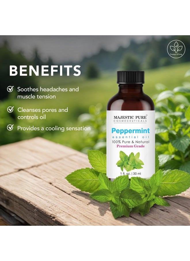 MAJESTIC PURE Peppermint Essential Oil | 100% Pure and Natural Peppermint Oil | Premium Grade Essential Oils for Hair Care, Home Diffusers, Skin, Aromatherapy, Massage and Humidifiers | 1 Fl Oz