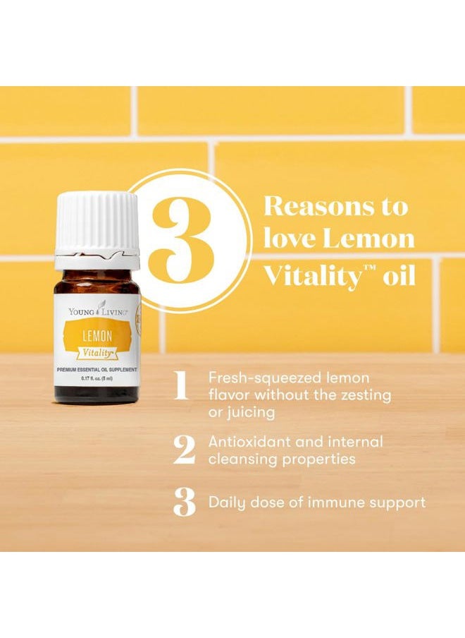 Vitality Lemon Essential Oil 5ml - 100% Pure, Zesty and Refreshing Citrus Flavor for Culinary Delights - Zest Up Your Dishes and Beverages - Brighten Your Recipes with Freshness