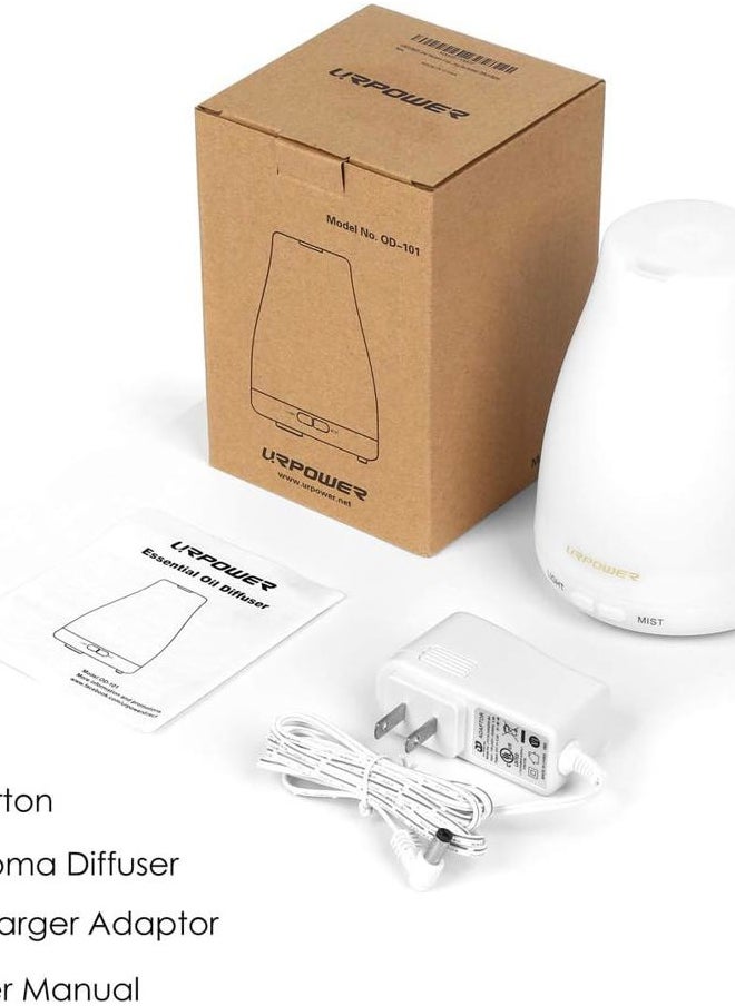 2nd Version Essential Oil Diffuser with Adjustable Mist Mode Waterless Auto Shut-Off and 7 Color LED Lights for Home Office, One Size (Pack of 1), White
