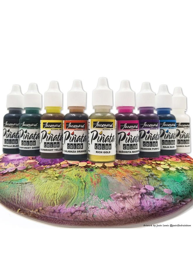 Alcohol Ink Set - Pinata Color Exciter Pack - Highly Saturated - Acid-Free - 9 Assorted Colors Half Ounce