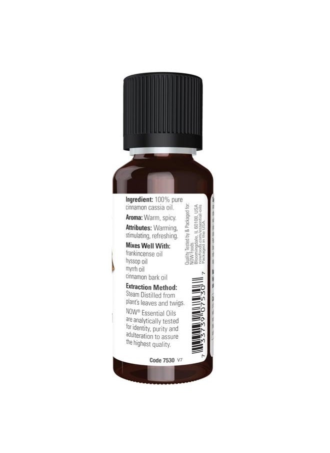 NOW Essential Oils, Cinnamon Cassia Oil, Warming Aromatherapy Scent, Steam Distilled, 100% Pure, Vegan, Child Resistant Cap, 1-Ounce