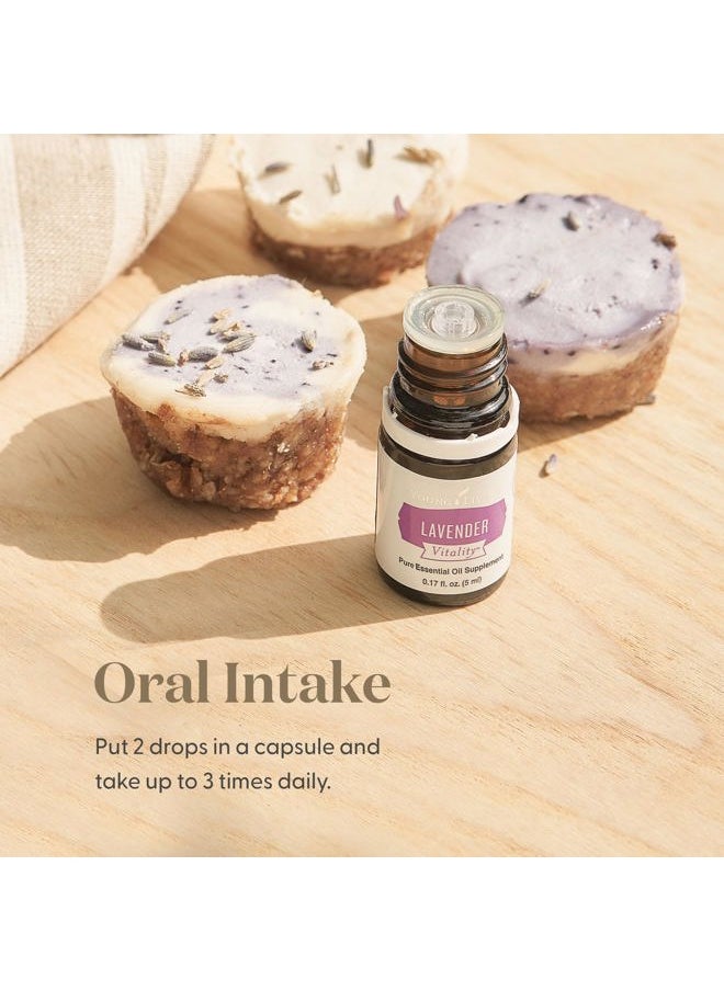 Vitality Lavender Essential Oil 5ml Bottle - Calming Floral Flavor - 100% Pure - Steam Distilled - Add a floral flavor to Foods and Beverages