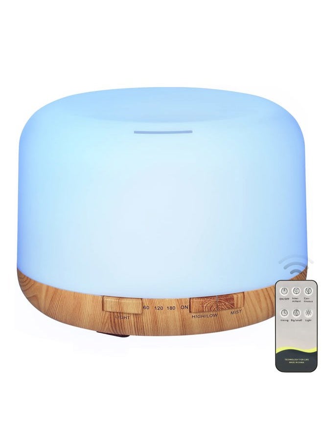 Oil Diffuser, 500ml Essential Oil Diffusers, Aromatherapy Diffuser with 2 Mist Mode 4 Timers＆7 Ambient Light Waterless Auto Off, Diffusers Large Room Home Office