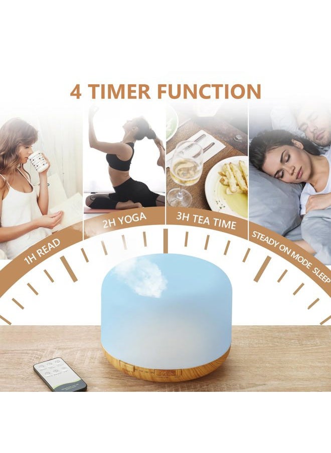 Oil Diffuser, 500ml Essential Oil Diffusers, Aromatherapy Diffuser with 2 Mist Mode 4 Timers＆7 Ambient Light Waterless Auto Off, Diffusers Large Room Home Office
