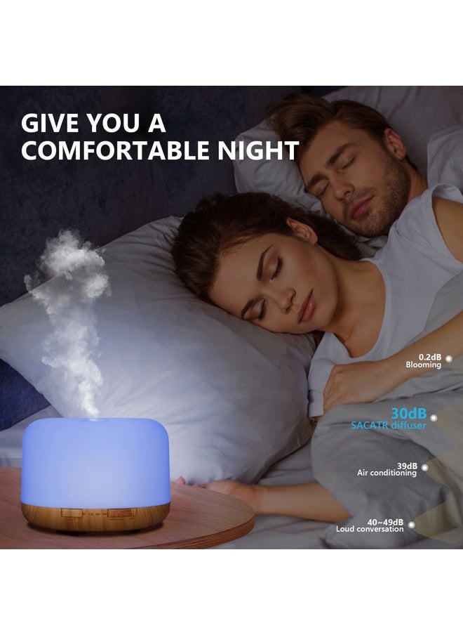 Oil Diffuser, 500ml Essential Oil Diffusers, Aromatherapy Diffuser with 2 Mist Mode 4 Timers＆7 Ambient Light Waterless Auto Off, Diffusers Large Room Home Office