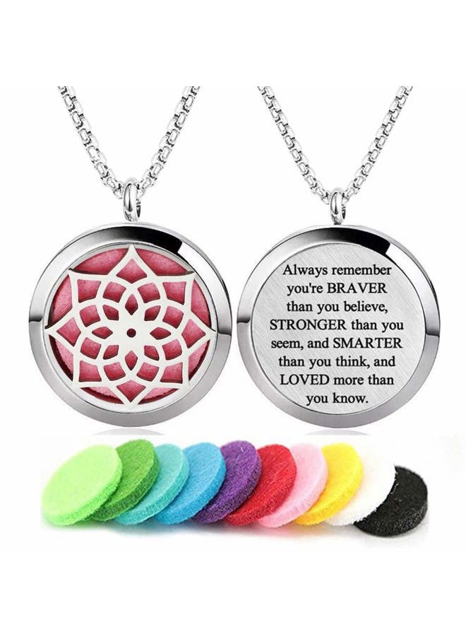 Aromatherapy Essential Oil Diffuser Necklace Stainless Steel lnspirational Locket Pendant（Sunflower）