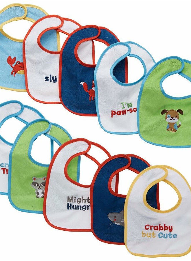Water Resistant Drooler Bib Set, Multi-Color, 10 Count