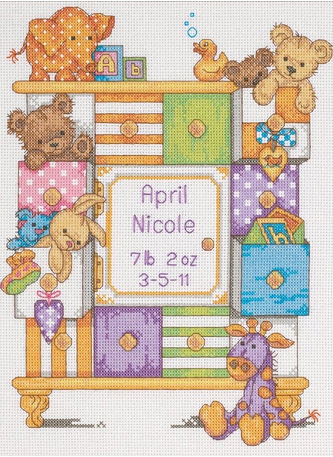 Counted Cross Stitch Kit Baby Drawers Birth Record Personalized Baby Gift, 14 Count White Aida, 9