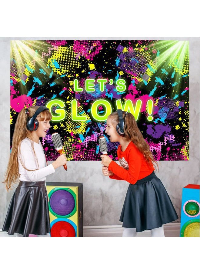 Let's Glow Backdrop 7x5ft Glow Neon Party Splatter Background Glow Theme Birthday Party Backdrop Neon Party Supplies Background Party Decoration