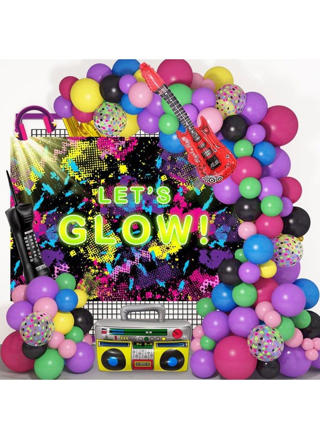 Let's Glow Backdrop 7x5ft Glow Neon Party Splatter Background Glow Theme Birthday Party Backdrop Neon Party Supplies Background Party Decoration