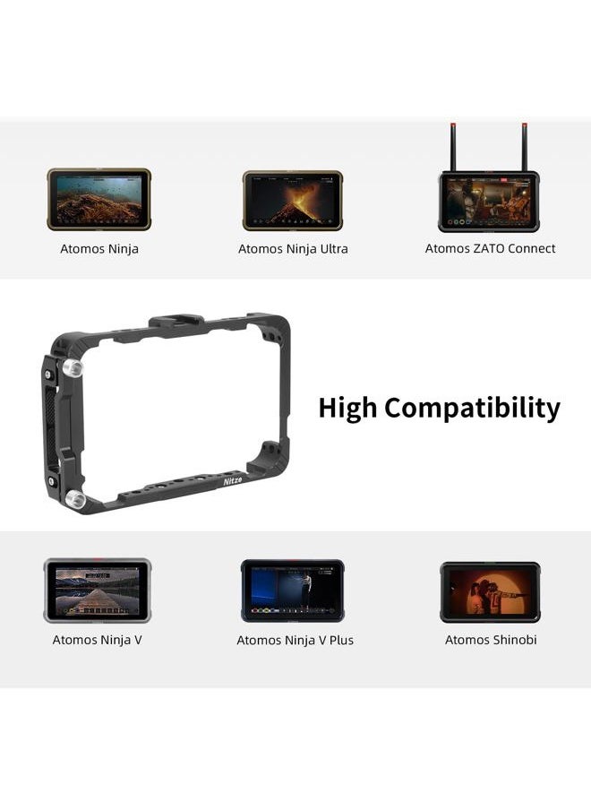 Cage for Atomos Ninja/Ninja Ultra/Ninja V/Ninja V Plus/Zato Connect/Shinobi, with HDMI Cable Clamp, Built-in NATO Rail and Cold Shoe - JT-A02A
