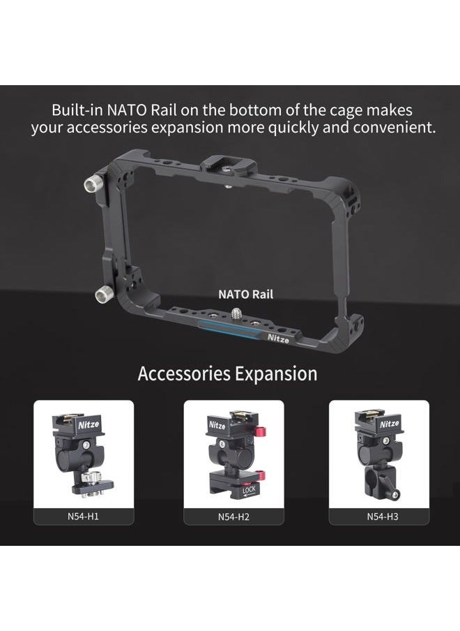 Cage for Atomos Ninja/Ninja Ultra/Ninja V/Ninja V Plus/Zato Connect/Shinobi, with HDMI Cable Clamp, Built-in NATO Rail and Cold Shoe - JT-A02A
