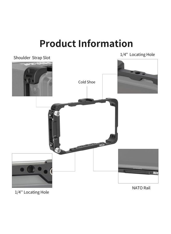 Cage for Atomos Ninja/Ninja Ultra/Ninja V/Ninja V Plus/Zato Connect/Shinobi, with HDMI Cable Clamp, Built-in NATO Rail and Cold Shoe - JT-A02A