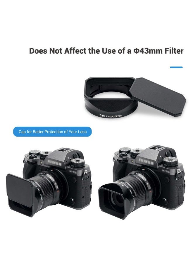 Square Metal Bayonet Lens Hood Shade for Fuji Fujifilm XF 30mm f/2.8 R LM WR Macro Lens, XF30mm F2.8 Lens Hood on X-T5 XT5 X-T4 X-T30 II X-T30II XT30II X-E4 X-S10 X-T200, with Protective Hood Cap