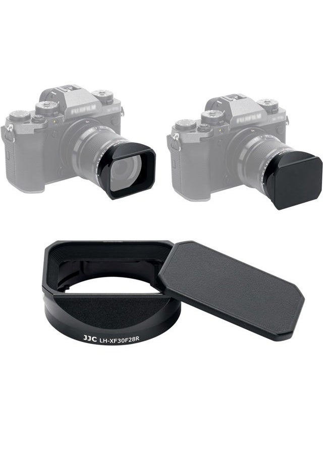 Square Metal Bayonet Lens Hood Shade for Fuji Fujifilm XF 30mm f/2.8 R LM WR Macro Lens, XF30mm F2.8 Lens Hood on X-T5 XT5 X-T4 X-T30 II X-T30II XT30II X-E4 X-S10 X-T200, with Protective Hood Cap