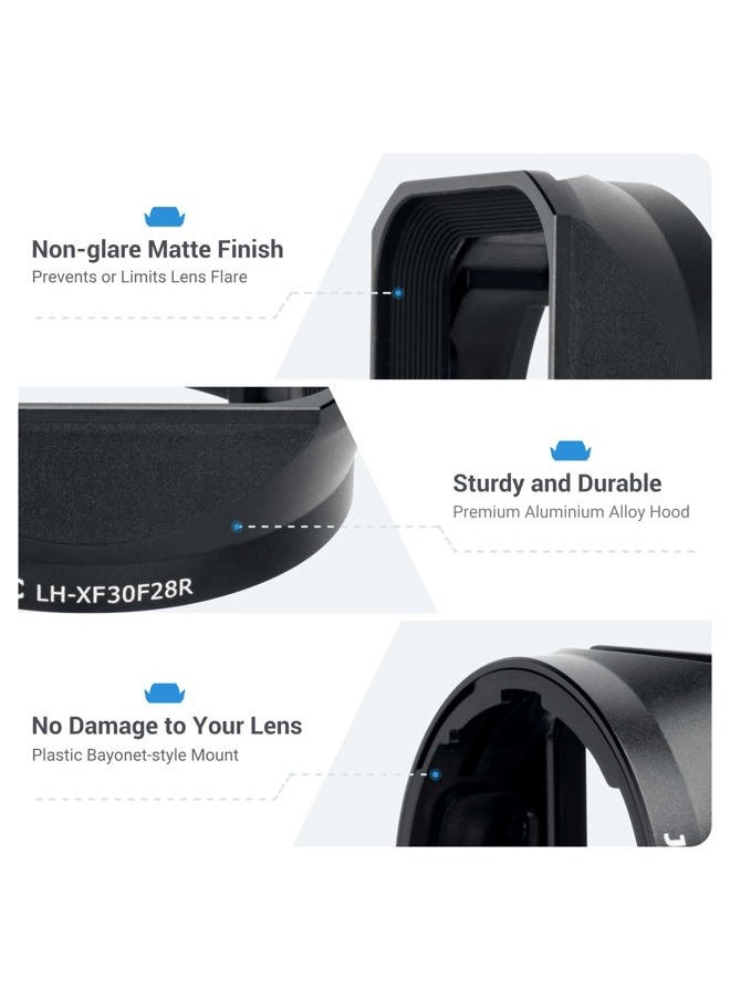 Square Metal Bayonet Lens Hood Shade for Fuji Fujifilm XF 30mm f/2.8 R LM WR Macro Lens, XF30mm F2.8 Lens Hood on X-T5 XT5 X-T4 X-T30 II X-T30II XT30II X-E4 X-S10 X-T200, with Protective Hood Cap