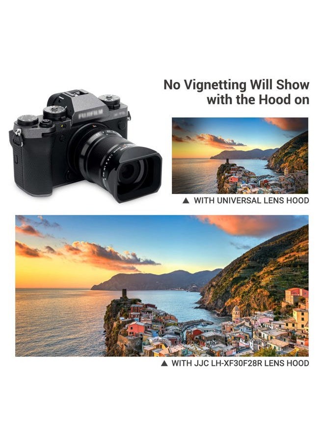 Square Metal Bayonet Lens Hood Shade for Fuji Fujifilm XF 30mm f/2.8 R LM WR Macro Lens, XF30mm F2.8 Lens Hood on X-T5 XT5 X-T4 X-T30 II X-T30II XT30II X-E4 X-S10 X-T200, with Protective Hood Cap