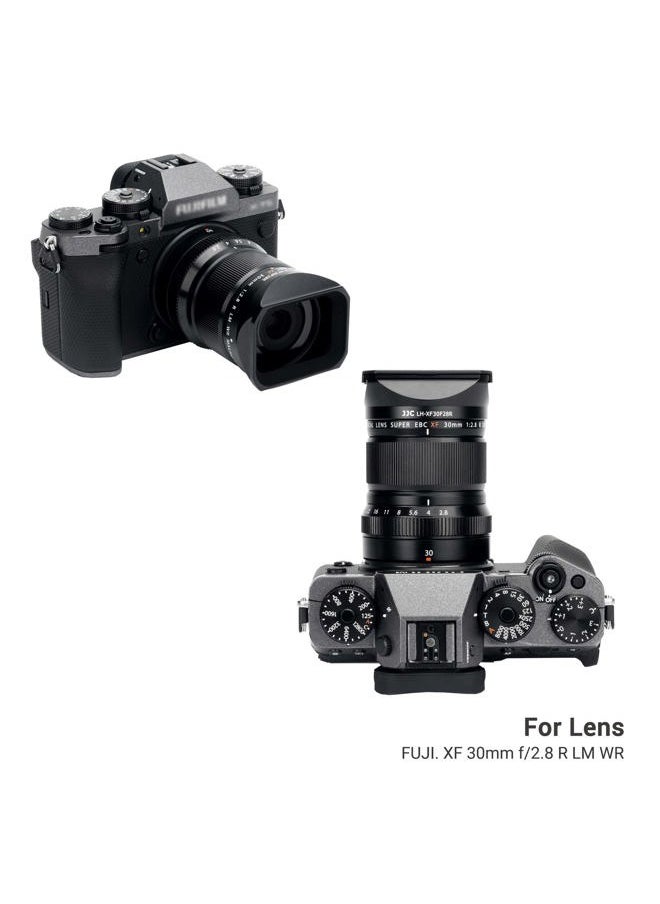 Square Metal Bayonet Lens Hood Shade for Fuji Fujifilm XF 30mm f/2.8 R LM WR Macro Lens, XF30mm F2.8 Lens Hood on X-T5 XT5 X-T4 X-T30 II X-T30II XT30II X-E4 X-S10 X-T200, with Protective Hood Cap