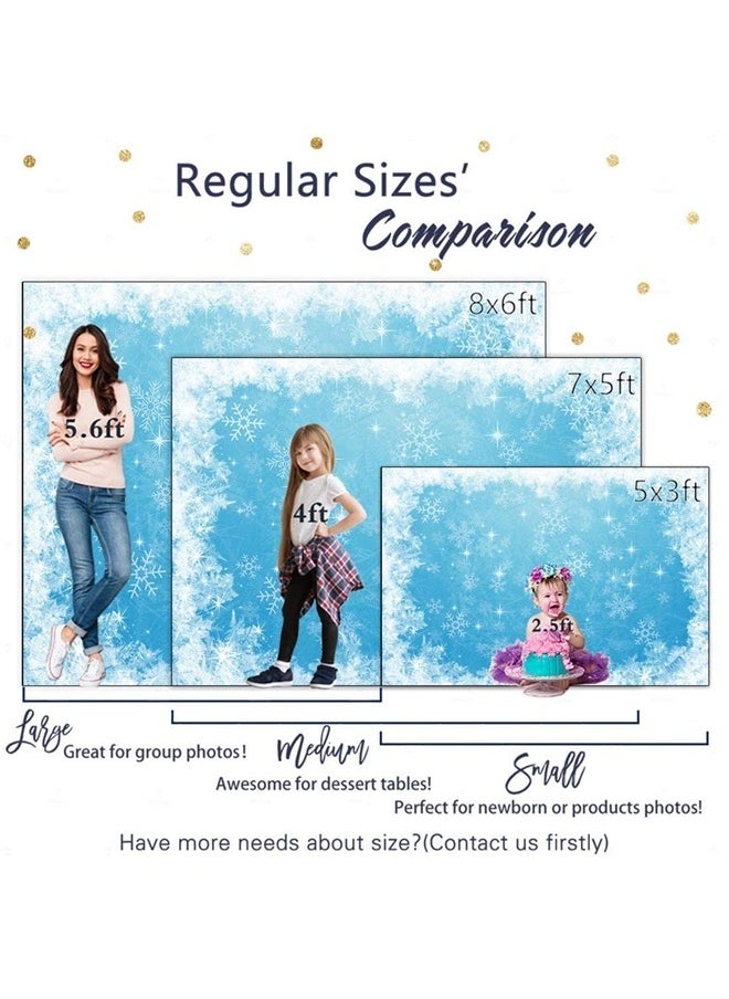 7x5ft Ice Blue Winter Backdrop for Studio Photography 1st First Birthday Party Decoration Banner Festival White Snowflake Snowfall Christmas Background Baby Shower Kids Photo Booth Props