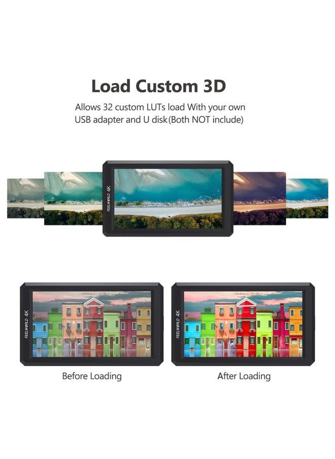 F6 On Camera Monitor Bundle 6 Inch Video Assit Monitor,4K HDMI Filed Monitor with with All Waveform,3D Lut Load (Include Battery，Micro&Mini hdmi Cords，Carry Case