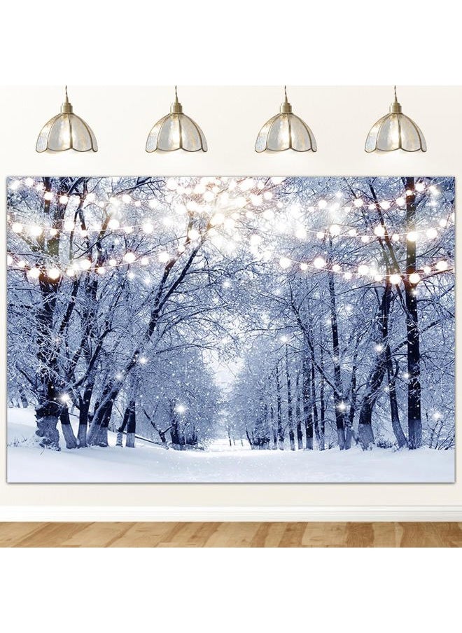 Winter Snow Scene Backdrop Snow Forest Family Party Decoration Glitter Lights Snowfall Bokeh Winter Frozen for Kids Portrait Photo Booth Props (7x5ft)
