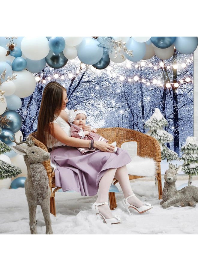 Winter Snow Scene Backdrop Snow Forest Family Party Decoration Glitter Lights Snowfall Bokeh Winter Frozen for Kids Portrait Photo Booth Props (7x5ft)