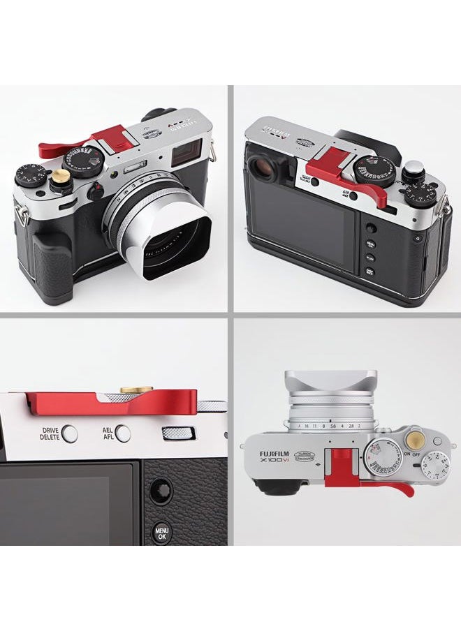 THB-X2R Metal Hot Shoe Thumb Up Rest Hand Grip for Fujifilm X100VI Fuji X100V Camera Red