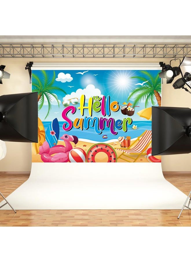 Hello Summer Backdrop,84x60Inch | Beach Backdrop Hawaiian Pool Beach Party Background Hello Summer Beach Party Backdrop Summer Banner Summer Tropical Party Decor Supplie 7x5FT