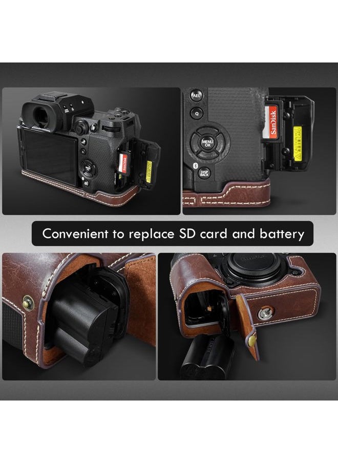 X-H2S/ X-H2 Case - Quality PU Leather Half Case for Fujifilm XH2S/ XH2 Digital Camera - Body Protective Grip Case for Fuji XH2s XH2 - Coffee