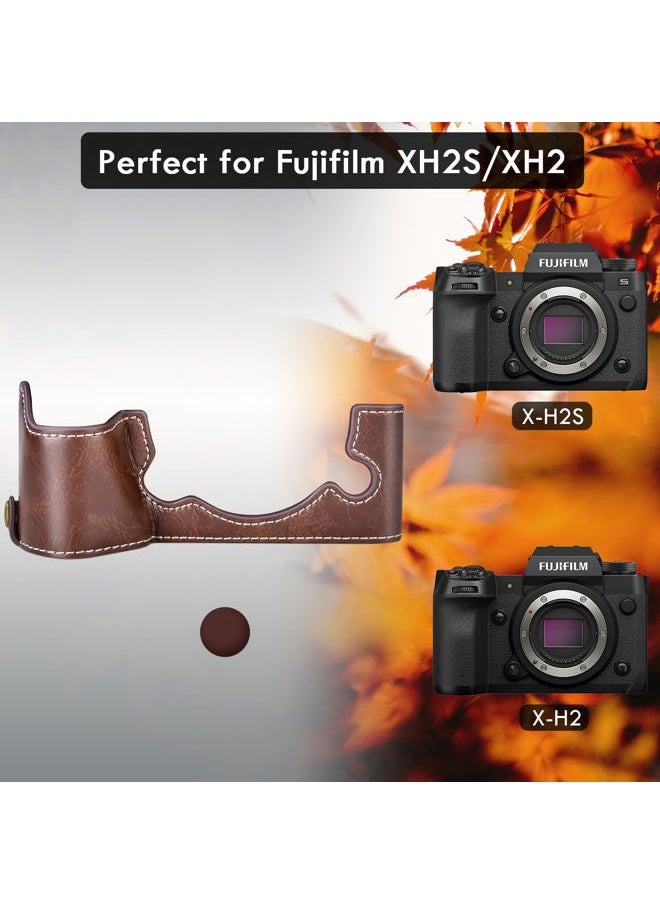 X-H2S/ X-H2 Case - Quality PU Leather Half Case for Fujifilm XH2S/ XH2 Digital Camera - Body Protective Grip Case for Fuji XH2s XH2 - Coffee