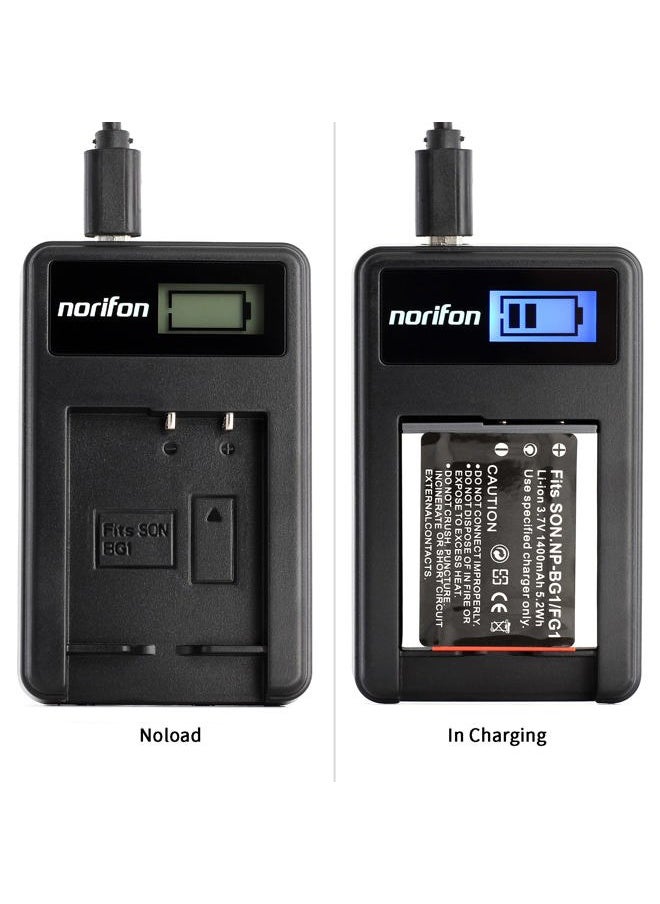 NP-BG1 LCD USB Charger for Sony Cyber-Shot DSC-H50 DSC-H55 DSC-H70 DSC-H90 DSC-HX30V DSC-HX5V DSC-HX7V DSC-HX9V DSC-W150 DSC-W290 DSC-W230 DSC-W220 DSC-W200-W300 DSC-W50 Camera and More Black