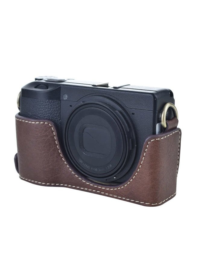 Ricoh GR III/GR IIIx Case - Vintage PU Leather Camera Case for Ricoh GR IIIx GR III GRIII GR3 DSLR Camera - Protective Case with Strap - Coffee