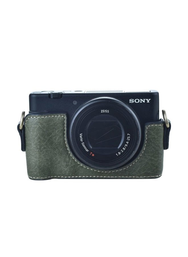 ZV1 Case - Vintage PU Leather Camera Case for Sony ZV1 ZV-1 DSLR Camera - Protective Case with Strap, Green, Beauty Case