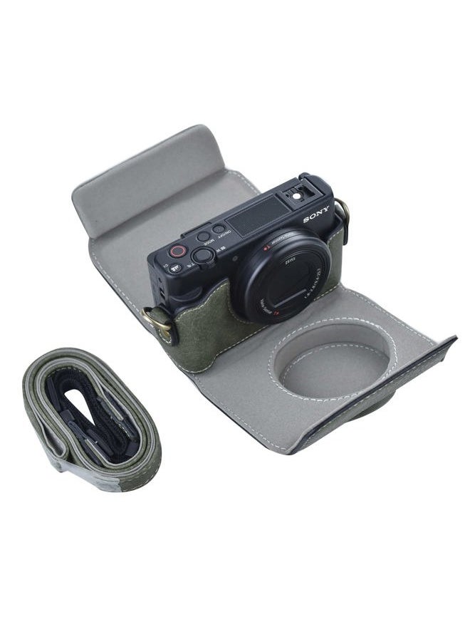 ZV1 Case - Vintage PU Leather Camera Case for Sony ZV1 ZV-1 DSLR Camera - Protective Case with Strap, Green, Beauty Case