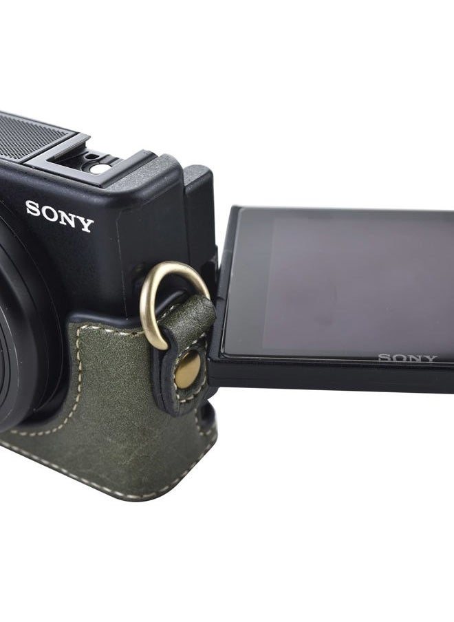 ZV1 Case - Vintage PU Leather Camera Case for Sony ZV1 ZV-1 DSLR Camera - Protective Case with Strap, Green, Beauty Case