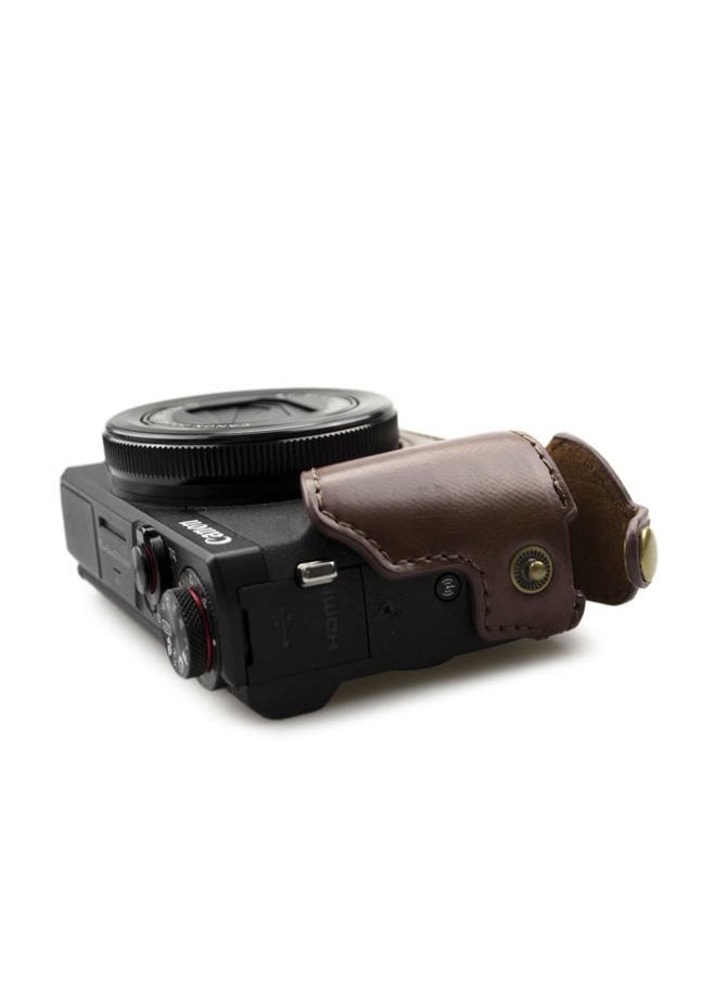 Leather Camera Case for Canon G7 X Mark II/III - Vintage, Protective with Strap, Coffee Beauty Case