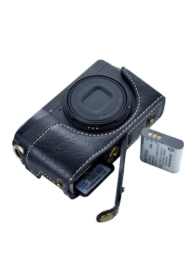 Ricoh GR III/GR IIIx Vintage PU Leather Camera Case - Protective With Strap for GRIII GR3 DSLR - Black