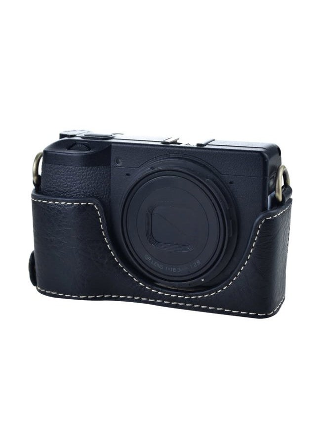 Ricoh GR III/GR IIIx Vintage PU Leather Camera Case - Protective With Strap for GRIII GR3 DSLR - Black