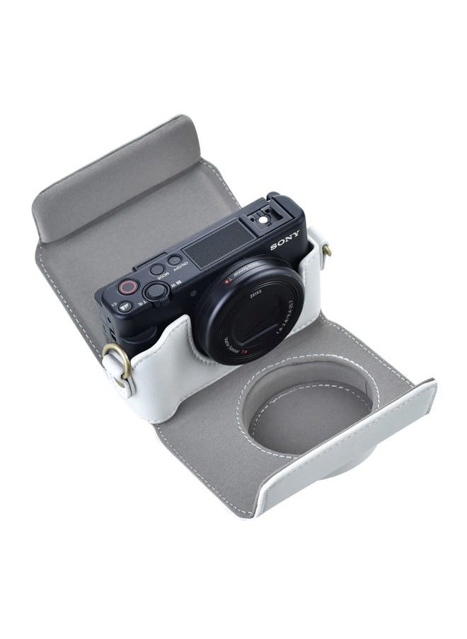 ZV1 Case - Vintage PU Leather Camera Case for Sony ZV1 - Protective Case with Strap, White