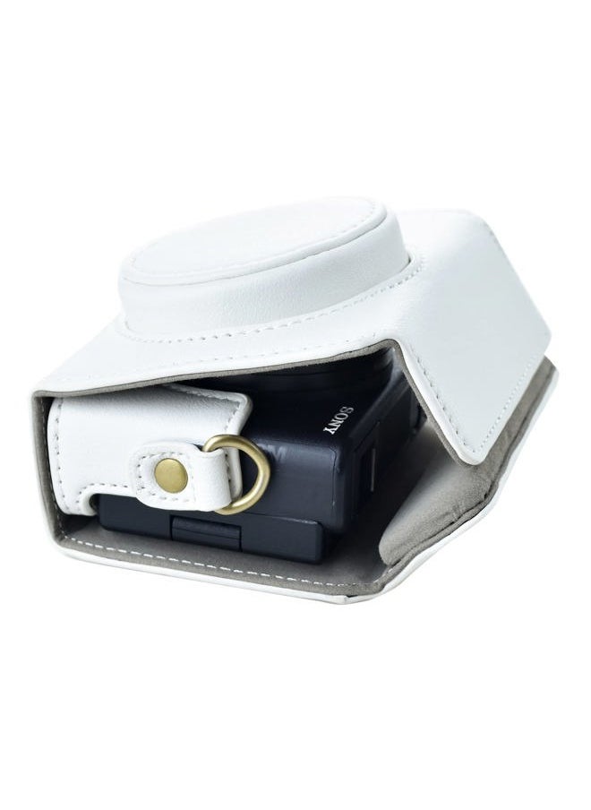 ZV1 Case - Vintage PU Leather Camera Case for Sony ZV1 - Protective Case with Strap, White