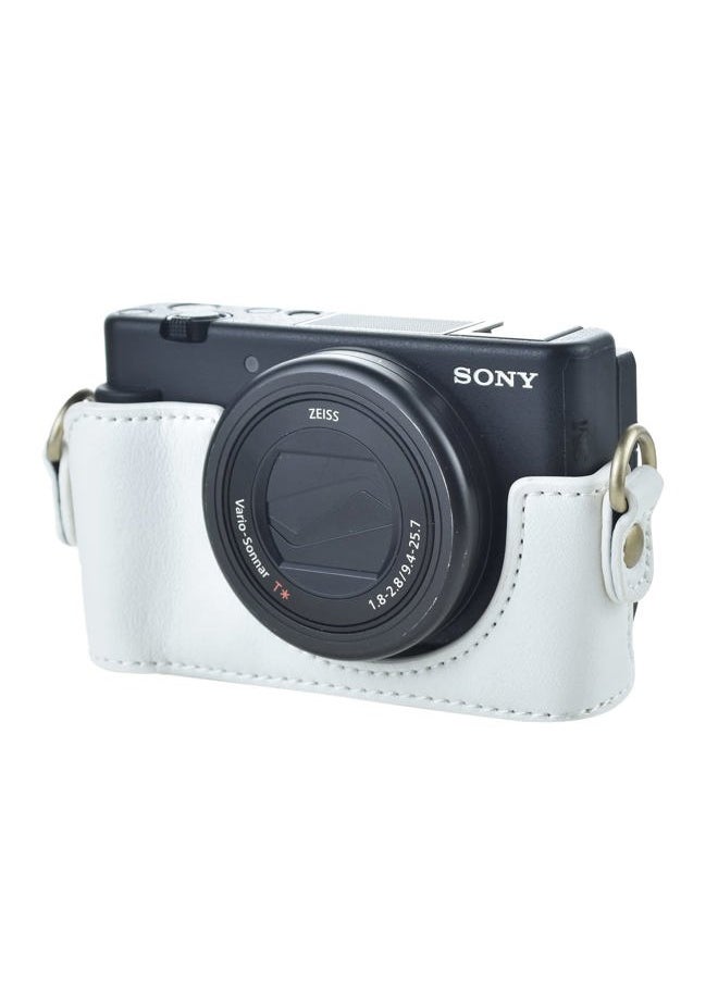 ZV1 Case - Vintage PU Leather Camera Case for Sony ZV1 - Protective Case with Strap, White