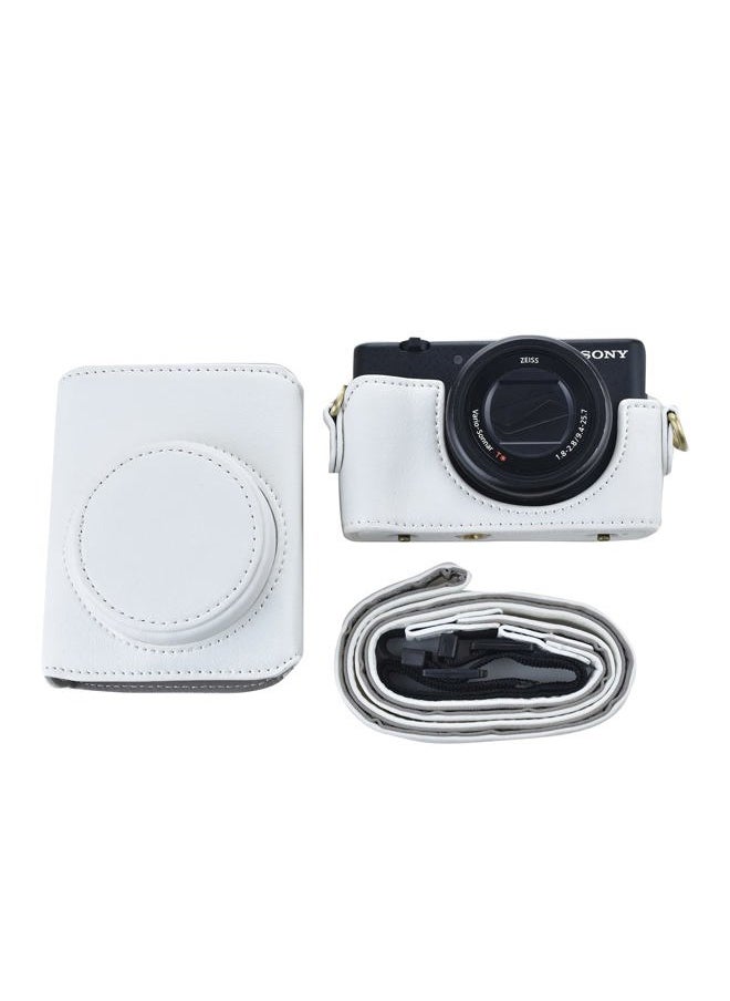 ZV1 Case - Vintage PU Leather Camera Case for Sony ZV1 - Protective Case with Strap, White